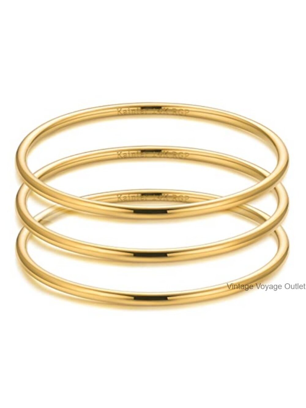 14K Gold Plated Bangle Bracelet Stainless Steel Glossy Thin Stackable